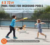 Pool Fence, 4 x 72 FT Pool Fences for Inground Pools, Removable Child Safety Pool Fencing, Easy DIY Installation Swimming Pool Fence, 340gms Teslin PVC Pool Fence Mesh Protects Kids and Pets